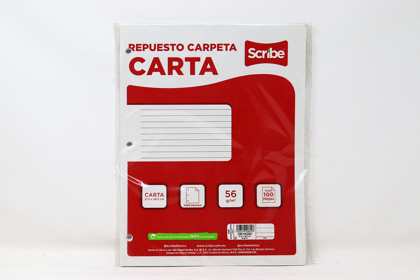 3400 Hoja para cartapacio Scribe Raya con 100 hojas