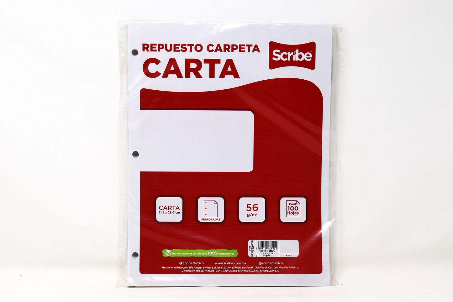 3401 Hoja para cartapacio Scribe Blanca con 100 hojas