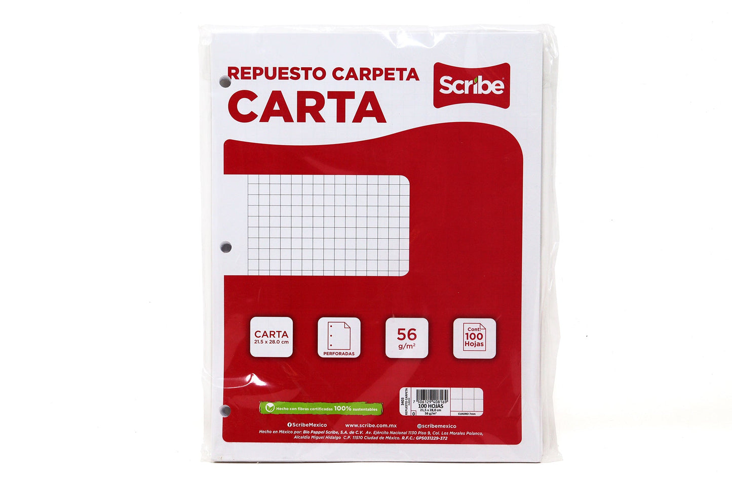 3403 Hoja para cartapacio Scribe 7mm con 100 hojas