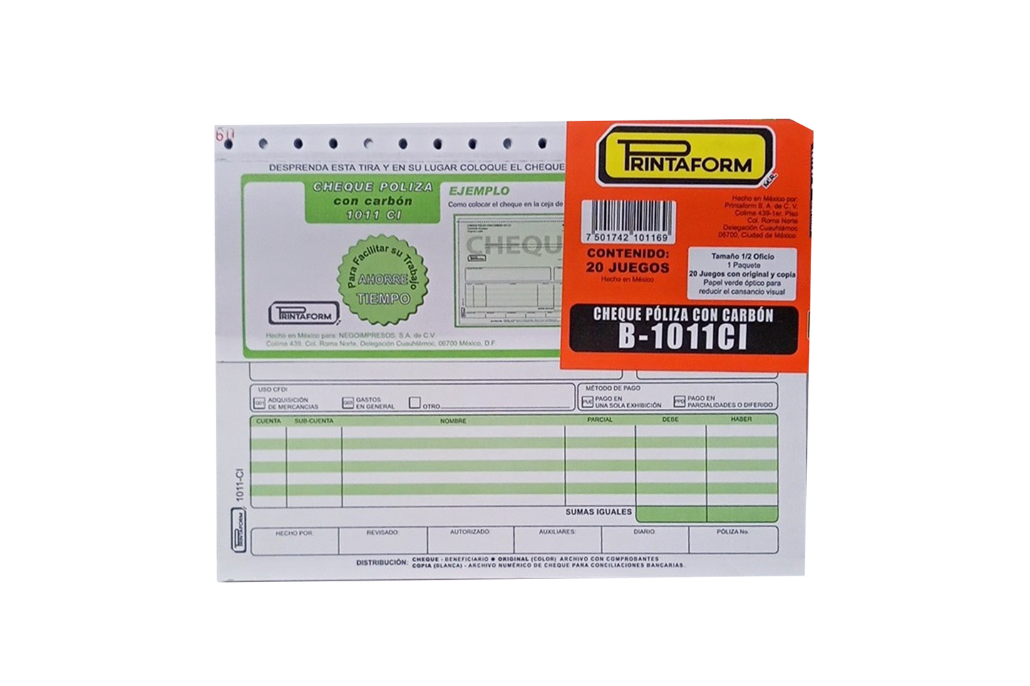 BLOCK POLIZA CHEQUE 1011CI C/CARBON PRINTAFORM