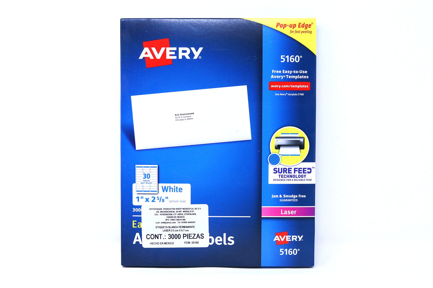 Etiqueta Avery 5160 con 3000 2.5x6.7cm