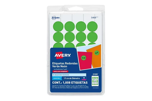 ETIQUETAS AVERY COLOR VERDE NEON REDONDA T5468